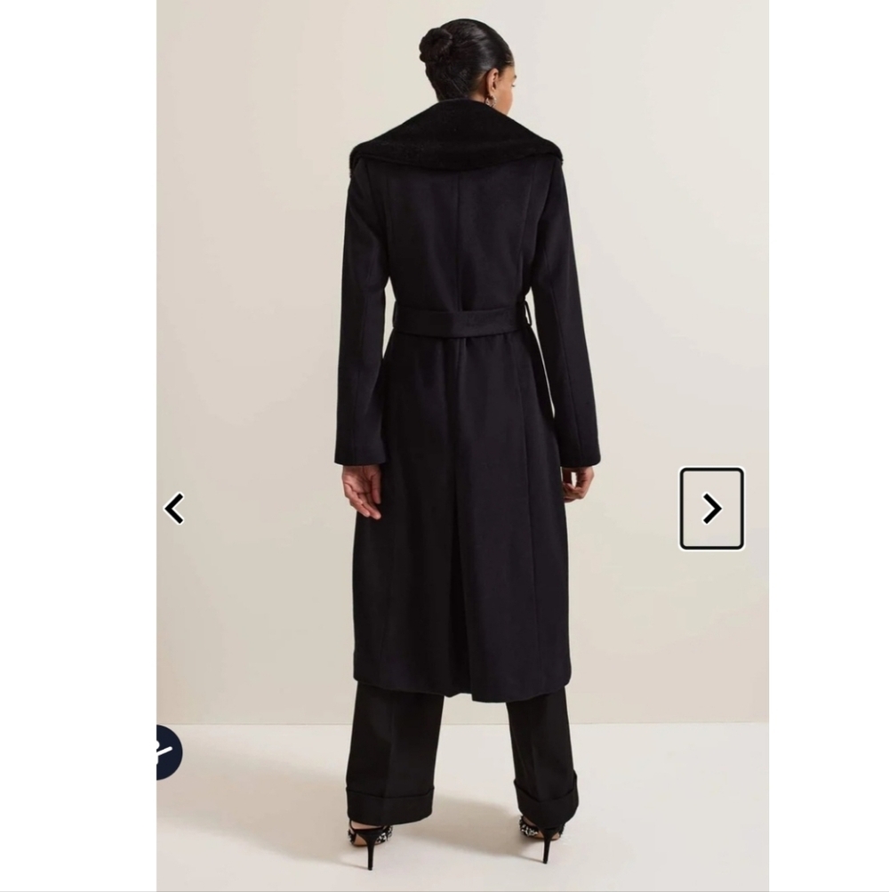 Phase Eight Zylah Faux Fur Collar Wool Long Coat Black Plus Size - US 22 to 24 - Picture 5 of 6